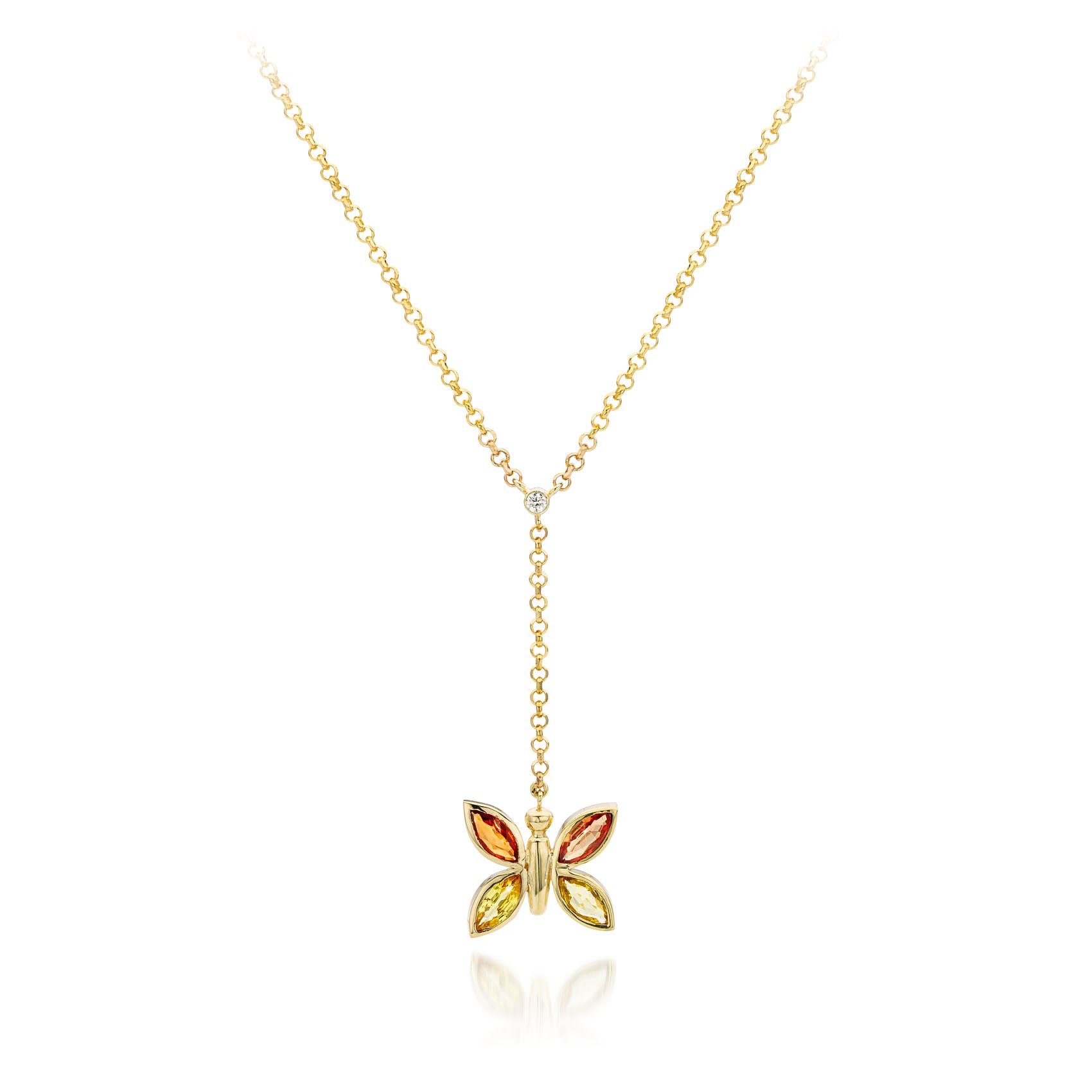 Gouden vlinder collier met saffier en diamant