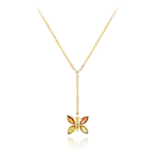 Gouden vlinder collier met saffier en diamant