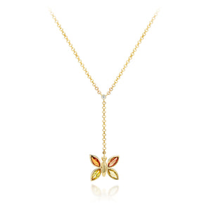 Gouden vlinder collier met saffier en diamant